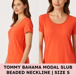 Tommy Bahama Cotton Modal Tee Beaded Scoop Neck Coral Orange Small